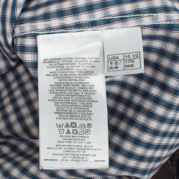 NWOT Brooks Brothers 15.5-32 Men's Shirt Blue White Red Gingham Cotton Lycra - Picture 5 of 6
